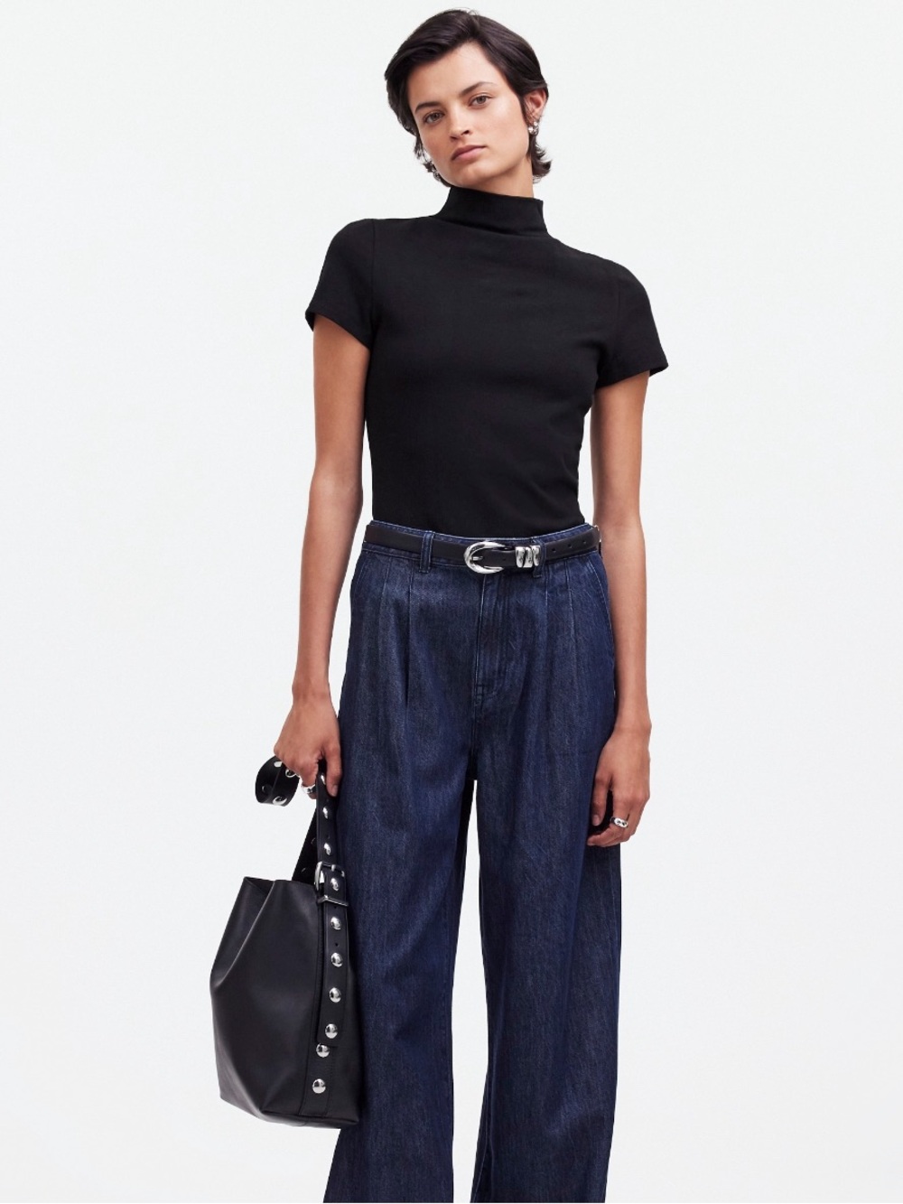 Madewell Black Short-Sleeve Mockneck Tee Size Medium